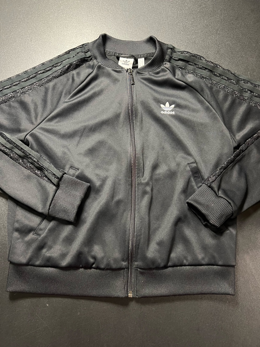 adidas Black Lace Lightweight Track Jacket Zip Up size S
